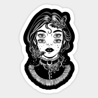 Cute victorian witch with butterflies and four eyes Sticker